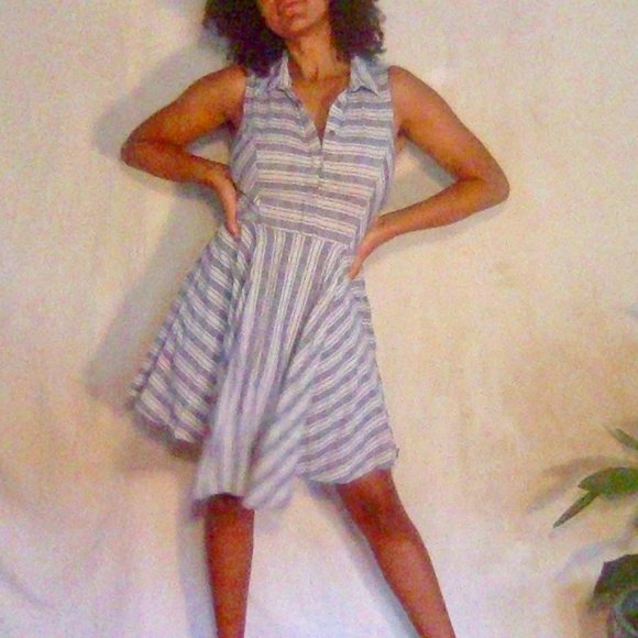 Vintage Dresses & Skirts - Striped blue and white cotton airy dress
